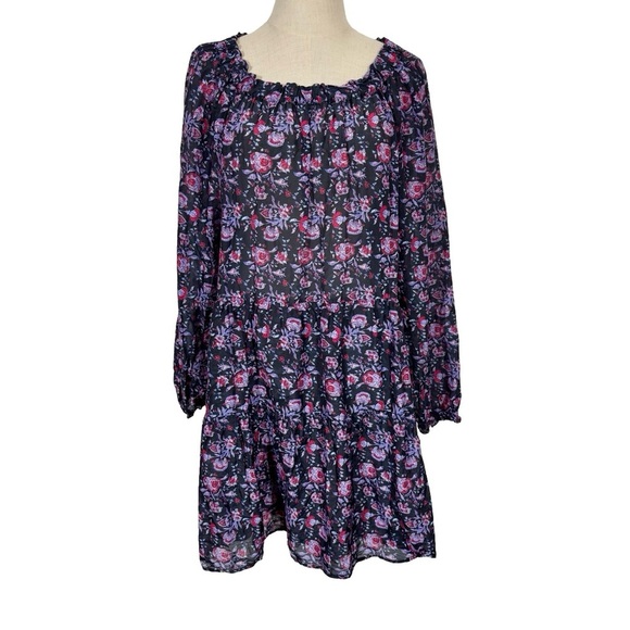 XIRENA Lea Shirred Off the Shoulder Tiered Silk Blend Dress Black Beauty Floral - Picture 6 of 16